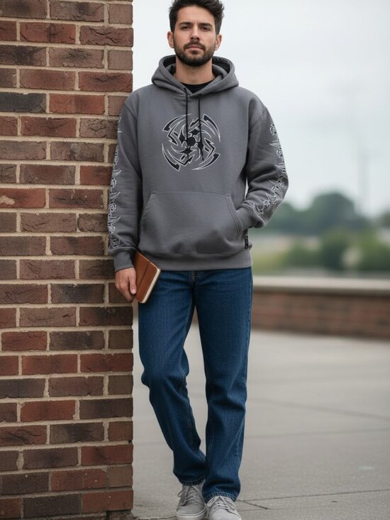 Sapphire Lounge Other - Sapphire Lounge Men's Large Gray Tribal Star Graphic Hoodie Y2k Streetwear